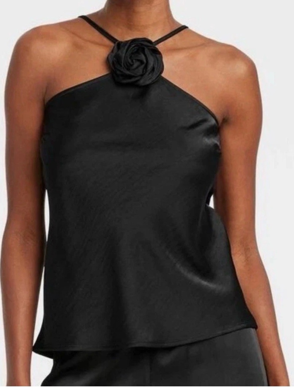 a new day Black Satin Halter Camisole with Rose Accent